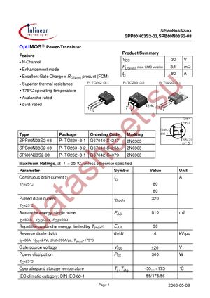 SPB80N03S2-03 datasheet  